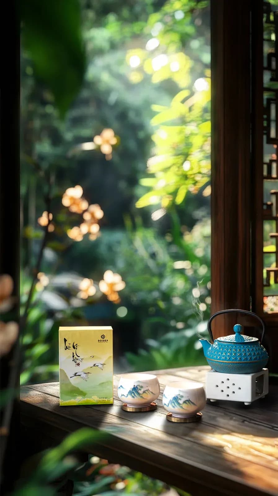 Ấm trà sắt Tetsubin và chén trà gốm