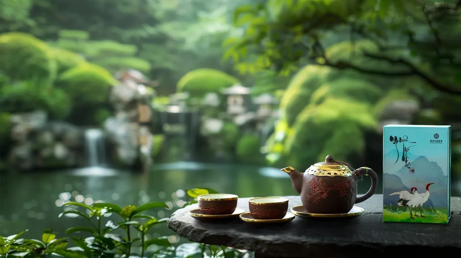 Bộ ấm Bát Tràng Trường Sa Nhật Nguyệt khắc hoa đào full bọc đồng